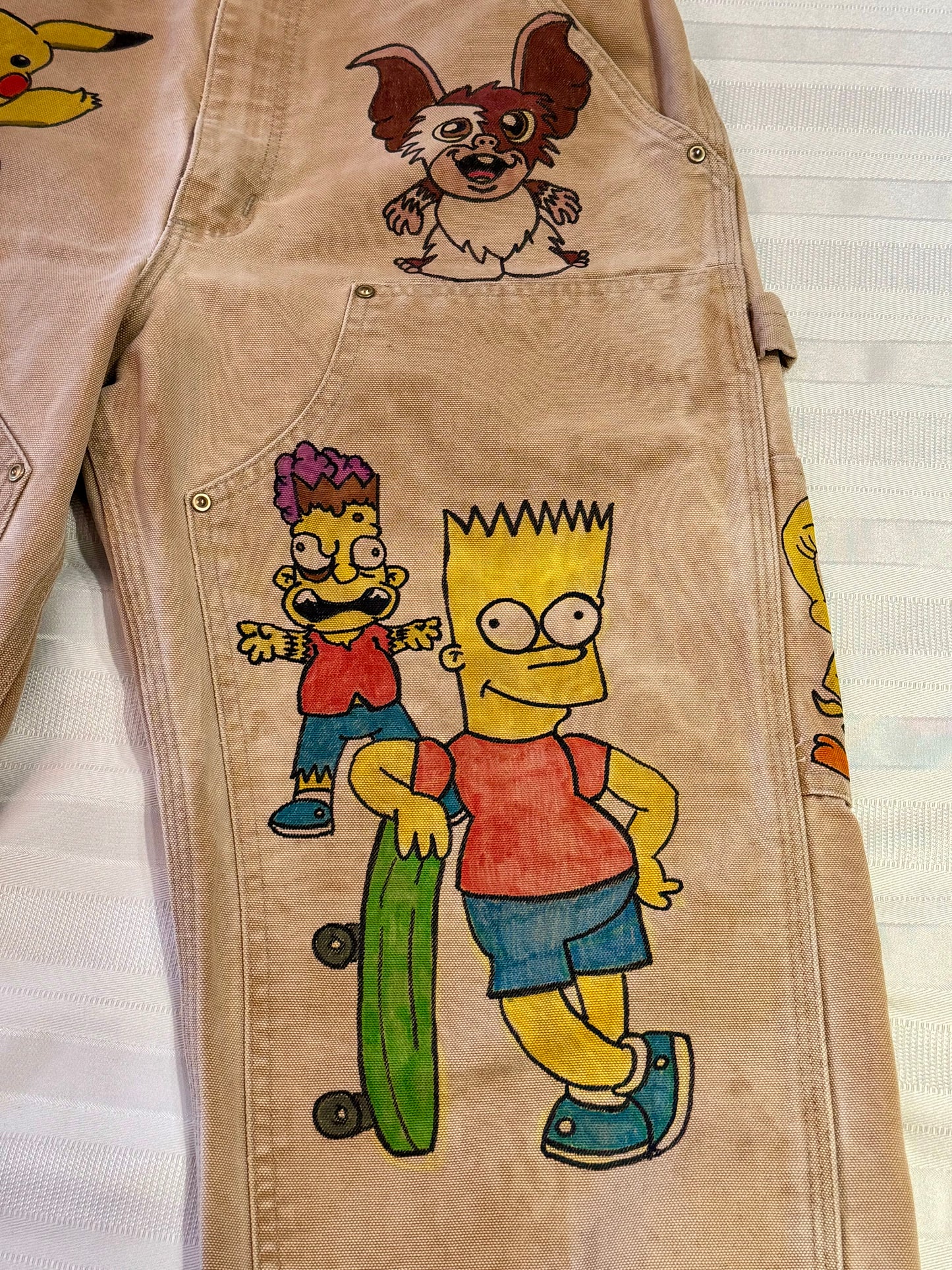 Miss Piggy Pants- 32x30- Vintage one of kind hand drawn double knee cartoon Carhartt pants