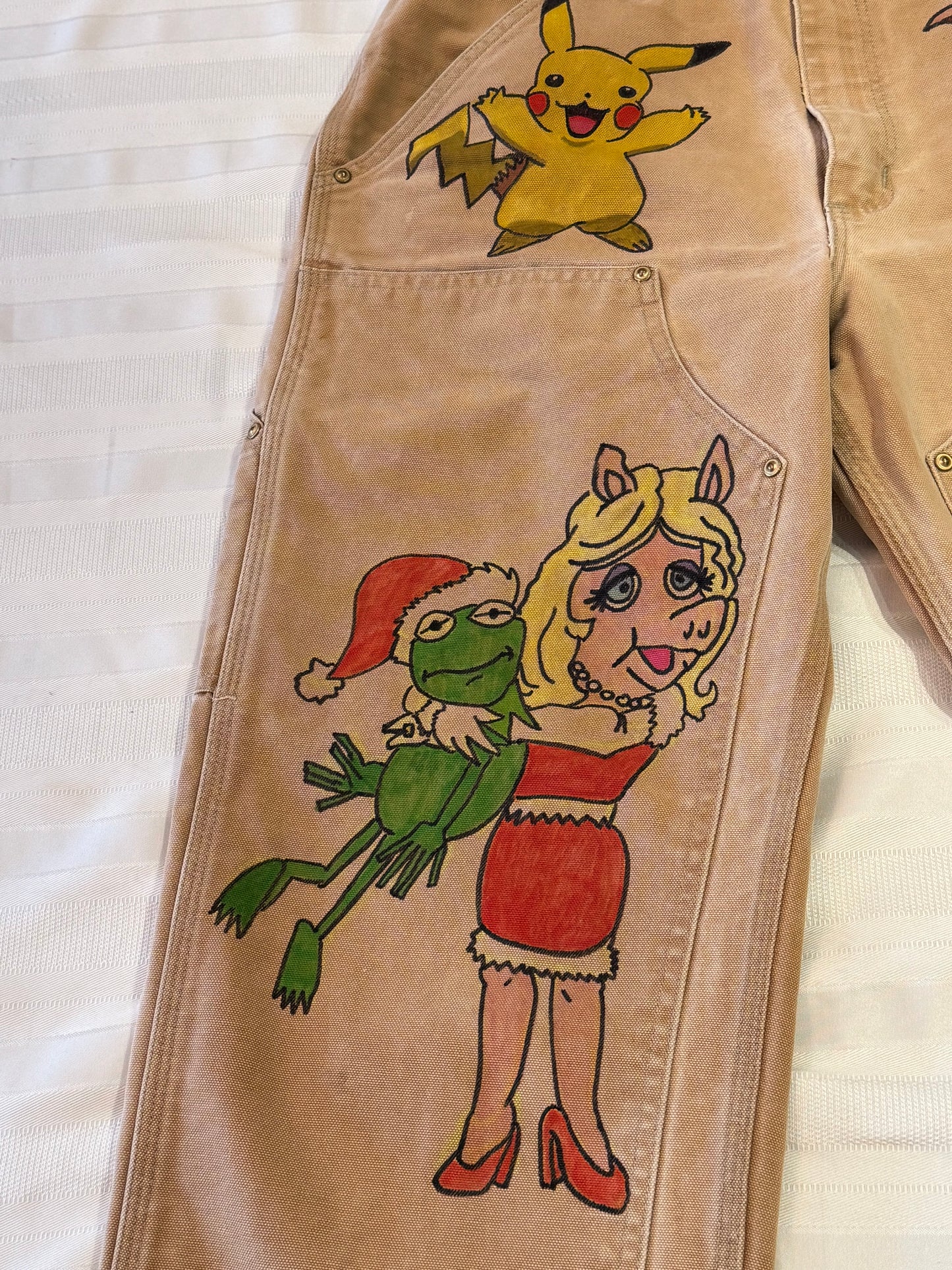 Miss Piggy Pants- 32x30- Vintage one of kind hand drawn double knee cartoon Carhartt pants