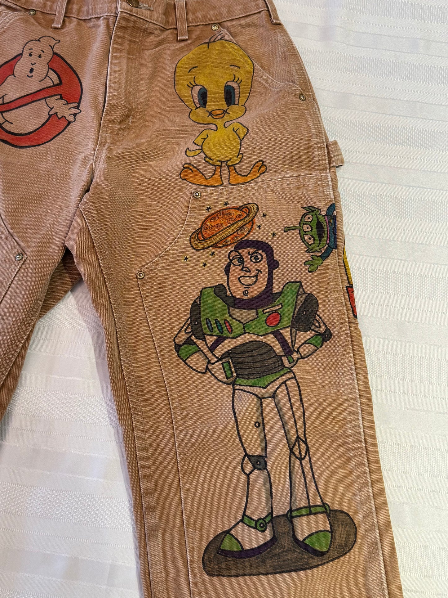Sponge Bob Pants- 30x30- Vintage one of a kind hand drawn double knee Cartoon Carhartt pants