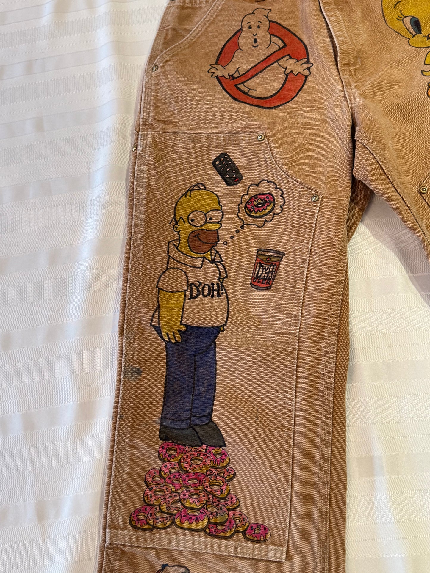 Sponge Bob Pants- 30x30- Vintage one of a kind hand drawn double knee Cartoon Carhartt pants