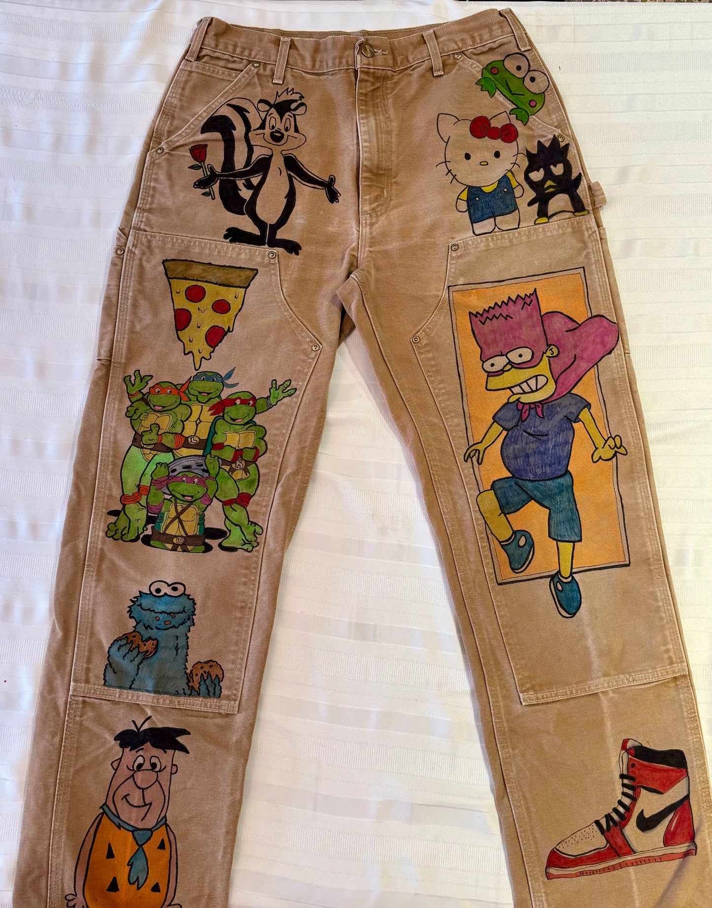 Bartman-33x32- Vintage one of a kind hand drawn double knee cartoon Carhartt pants