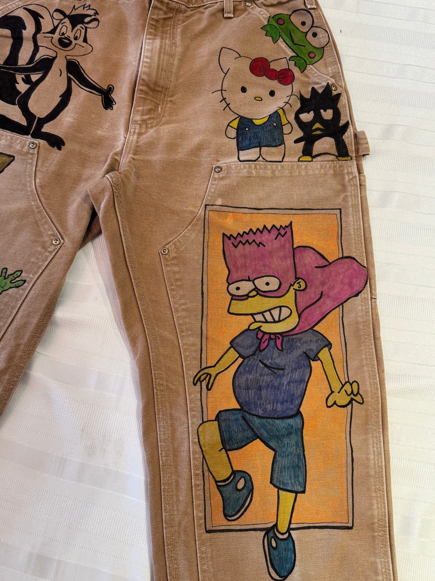 Bartman-33x32- Vintage one of a kind hand drawn double knee cartoon Carhartt pants