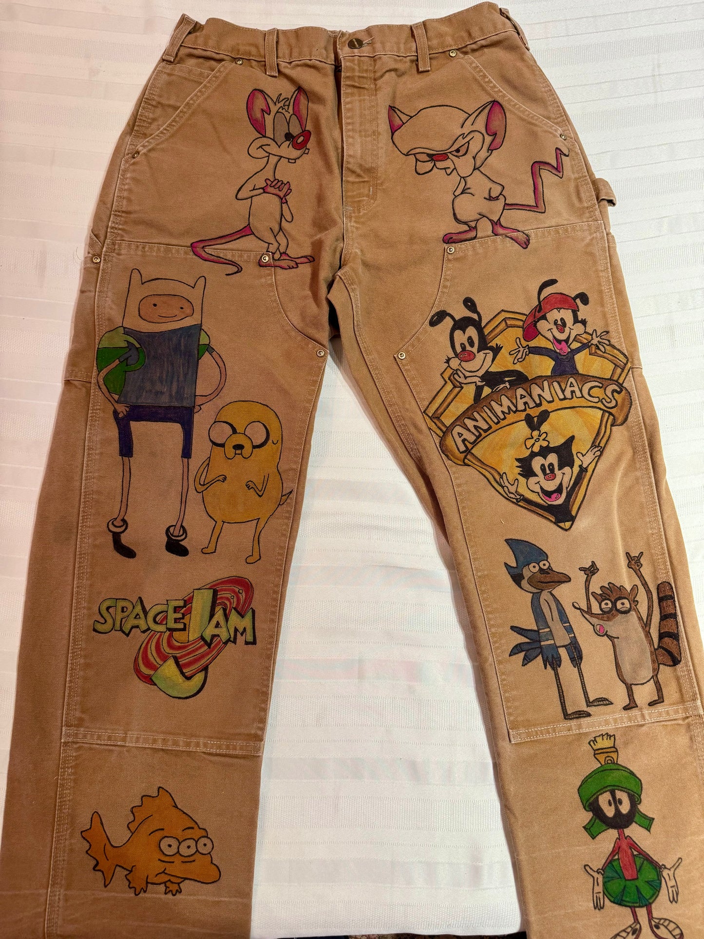 Pinky and The Brain- 34x32- Vintage one of a kind hand drawn double knee Cartoon Carhartt pants
