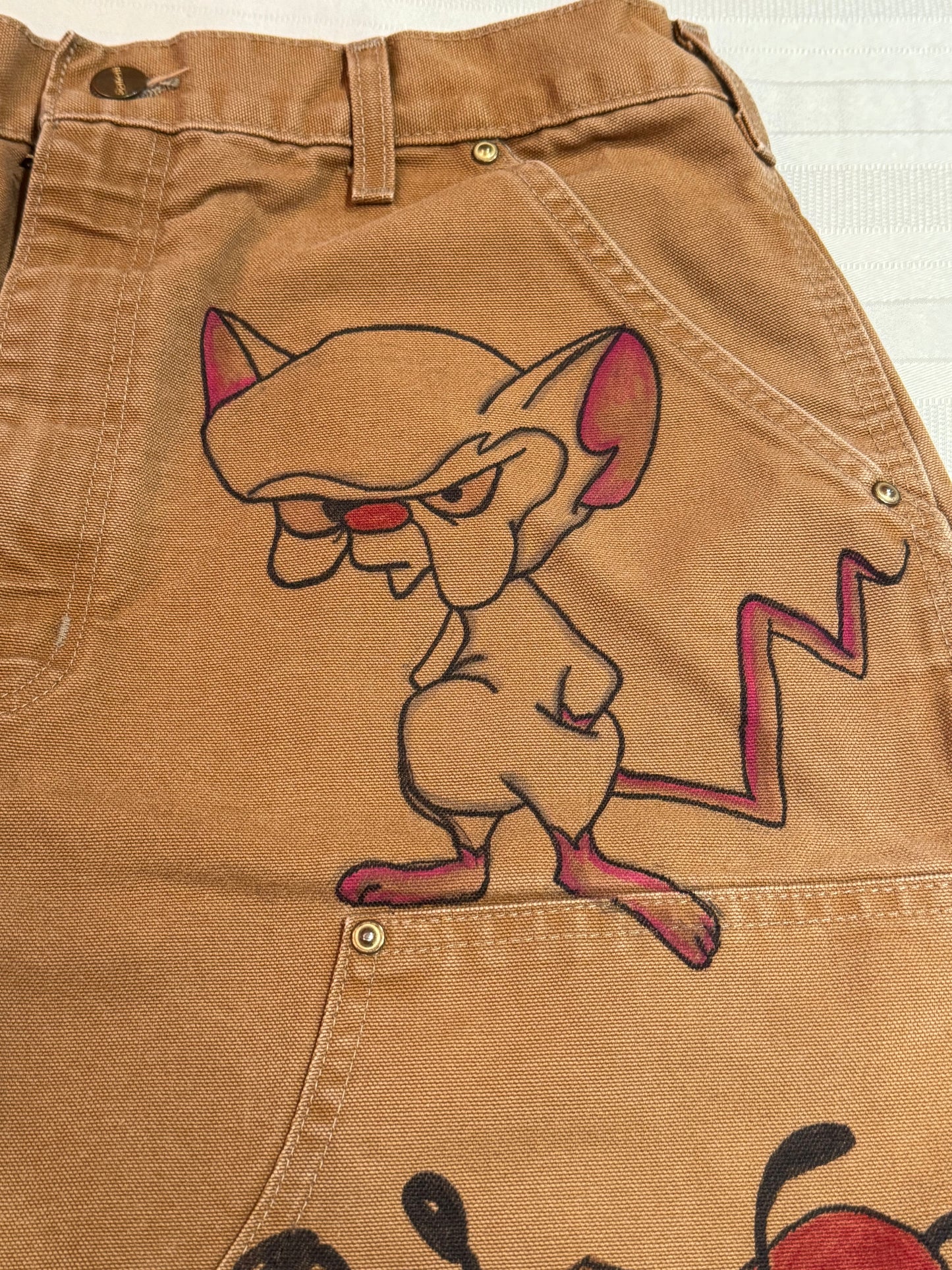 Pinky and The Brain- 34x32- Vintage one of a kind hand drawn double knee Cartoon Carhartt pants