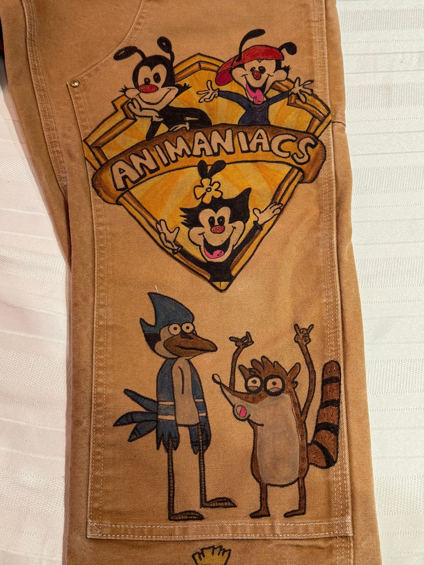 Pinky and The Brain- 34x32- Vintage one of a kind hand drawn double knee Cartoon Carhartt pants