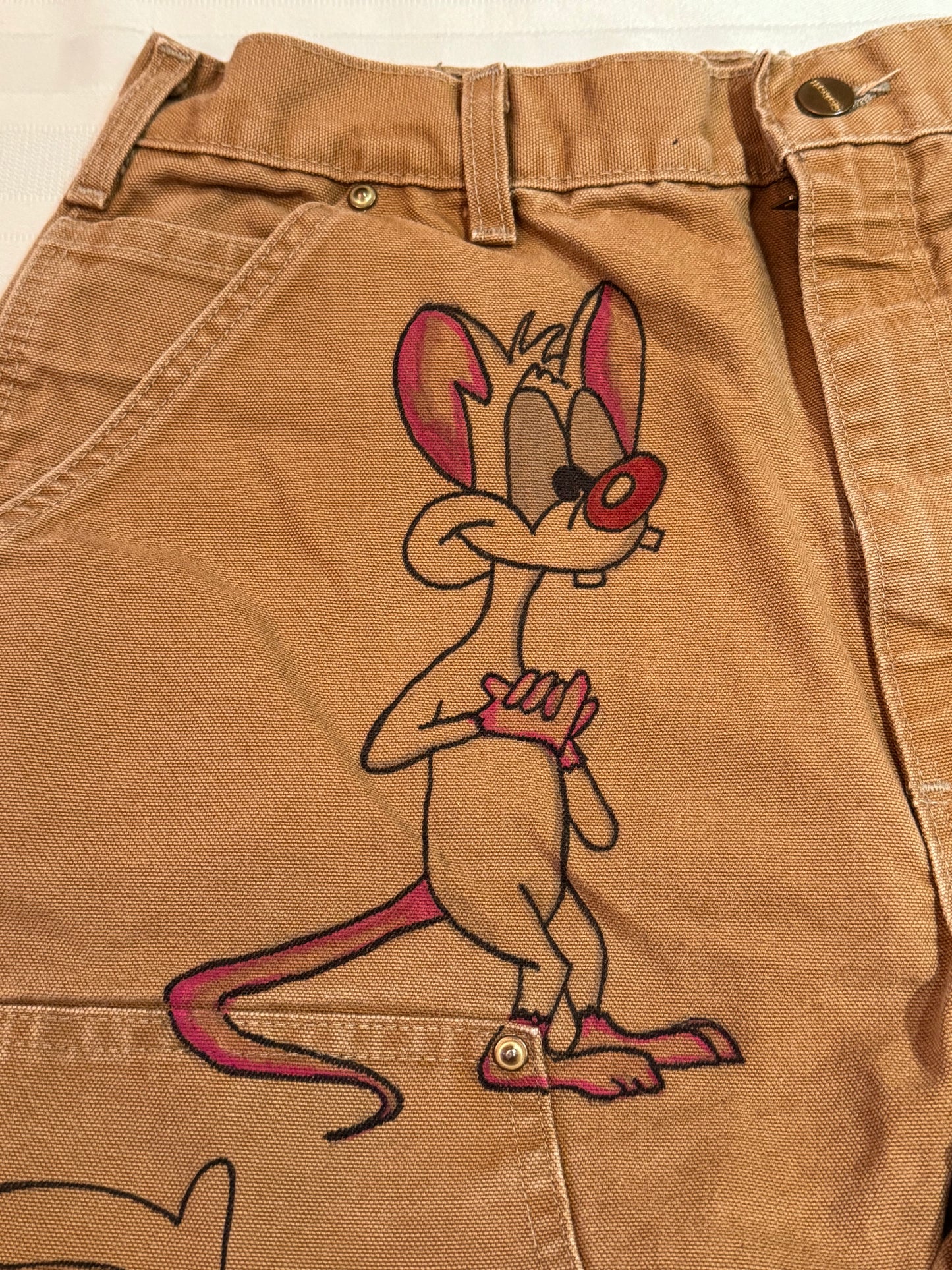 Pinky and The Brain- 34x32- Vintage one of a kind hand drawn double knee Cartoon Carhartt pants