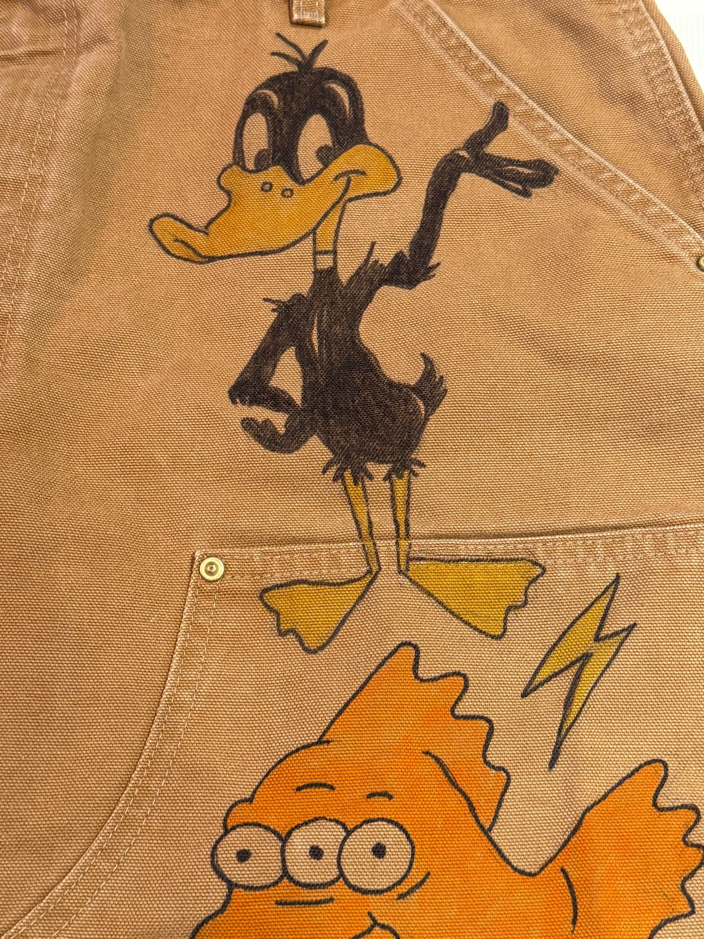 2.Daffy Duck Pants- 40x29- Vintage one of a kind hand drawn double knee Cartoon Carhartt pants