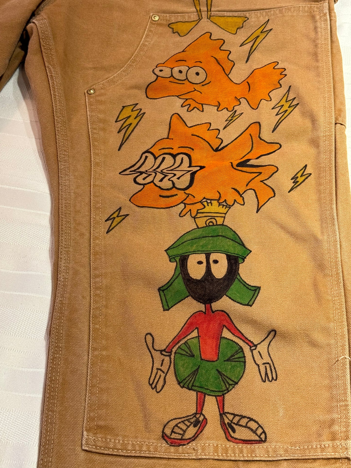 2.Daffy Duck Pants- 40x29- Vintage one of a kind hand drawn double knee Cartoon Carhartt pants