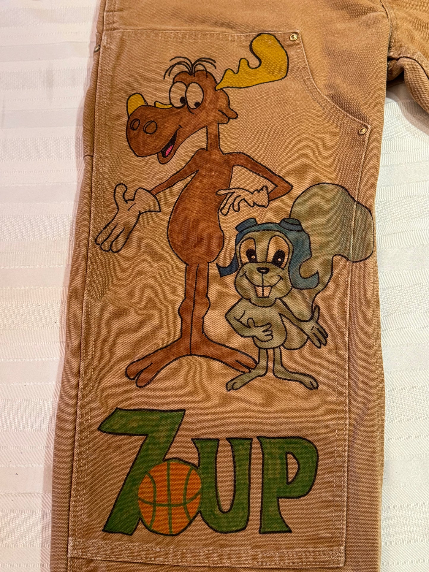 2.Daffy Duck Pants- 40x29- Vintage one of a kind hand drawn double knee Cartoon Carhartt pants