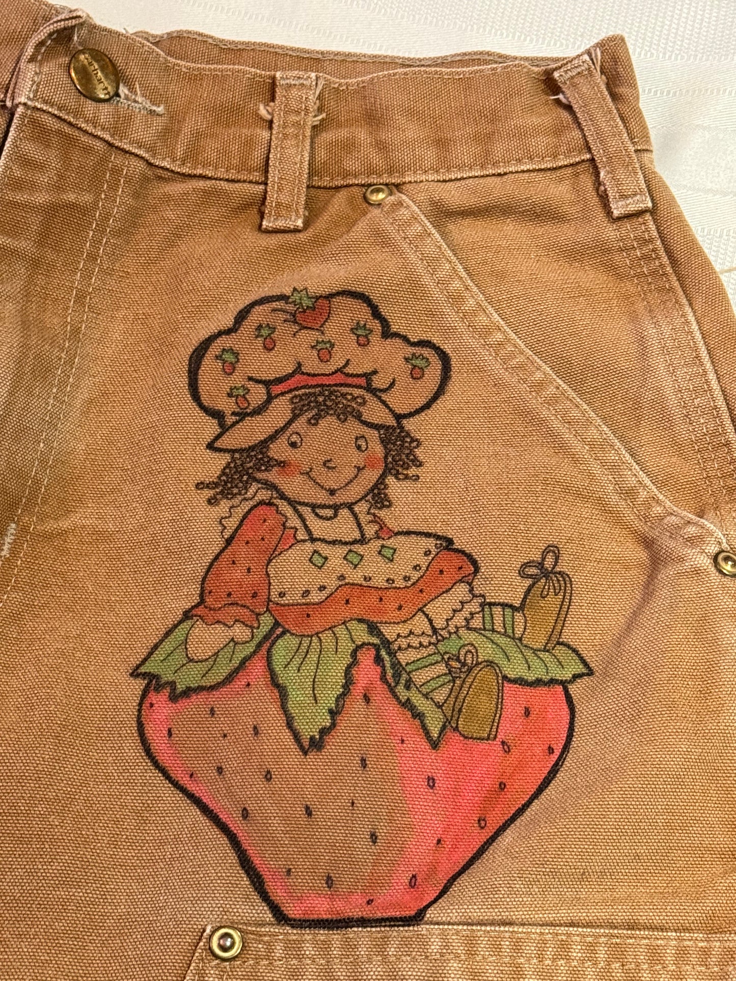 Furby Pants- 27x28.5 Vintage one of a kind hand drawn double knee Cartoon Carhartt pants