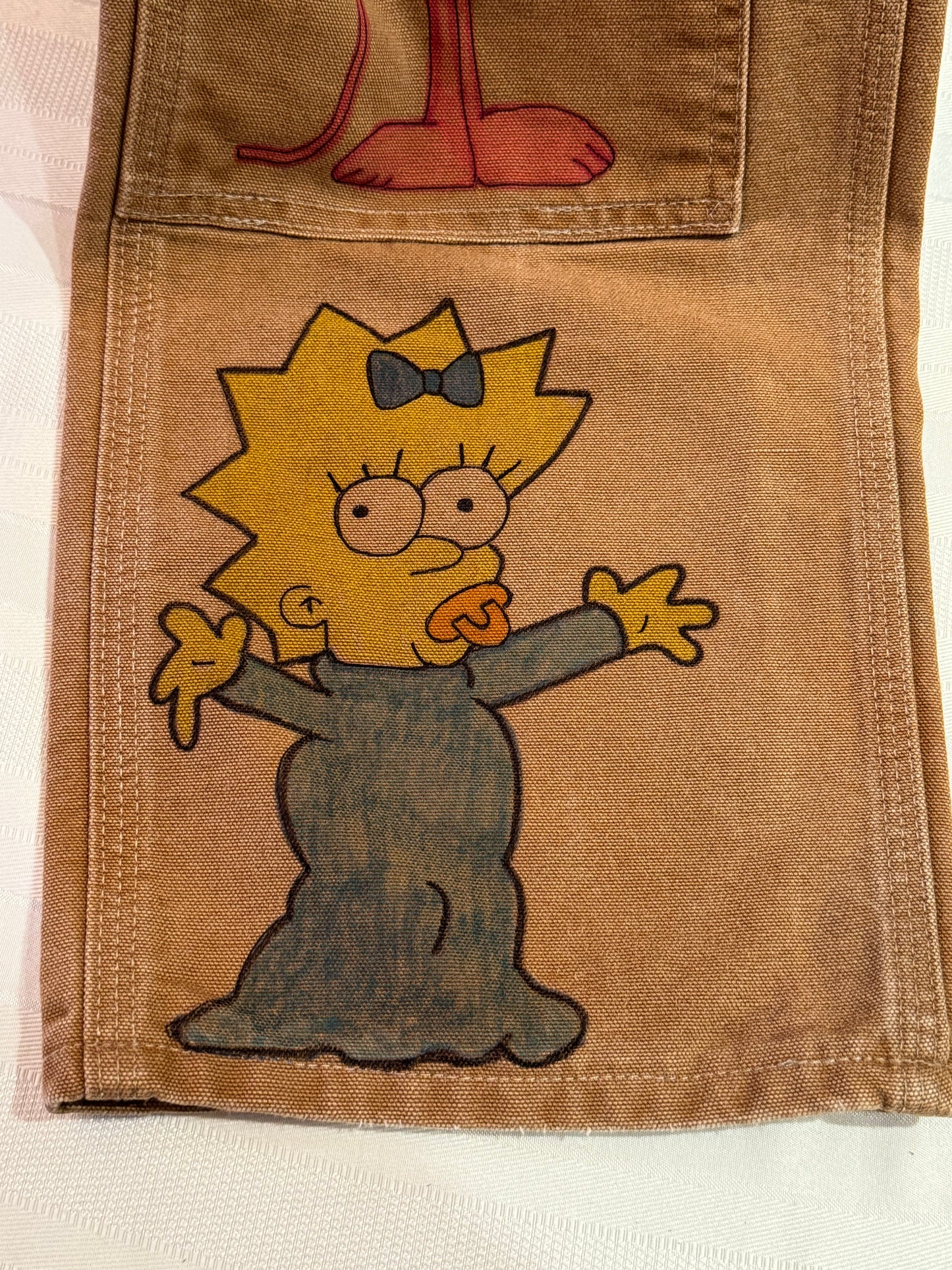 Furby Pants- 27x28.5 Vintage one of a kind hand drawn double knee Cartoon Carhartt pants