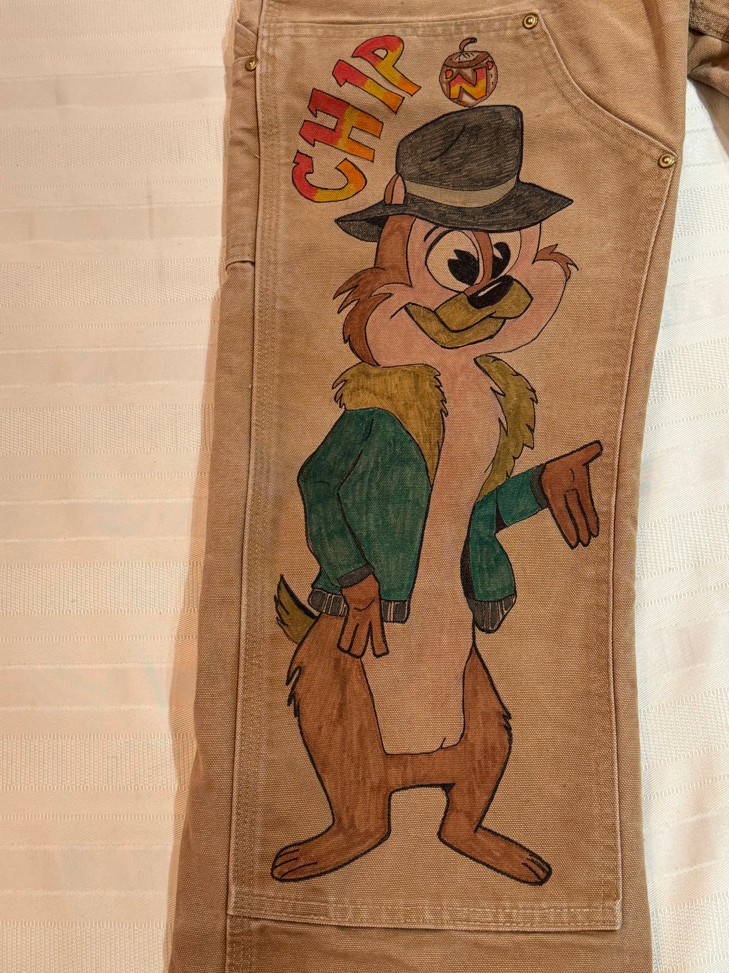 Chip n' Dale: Rescue Rangers Pants-32x31- Vintage one of a kind hand drawn double knee Cartoon Carharrt pants