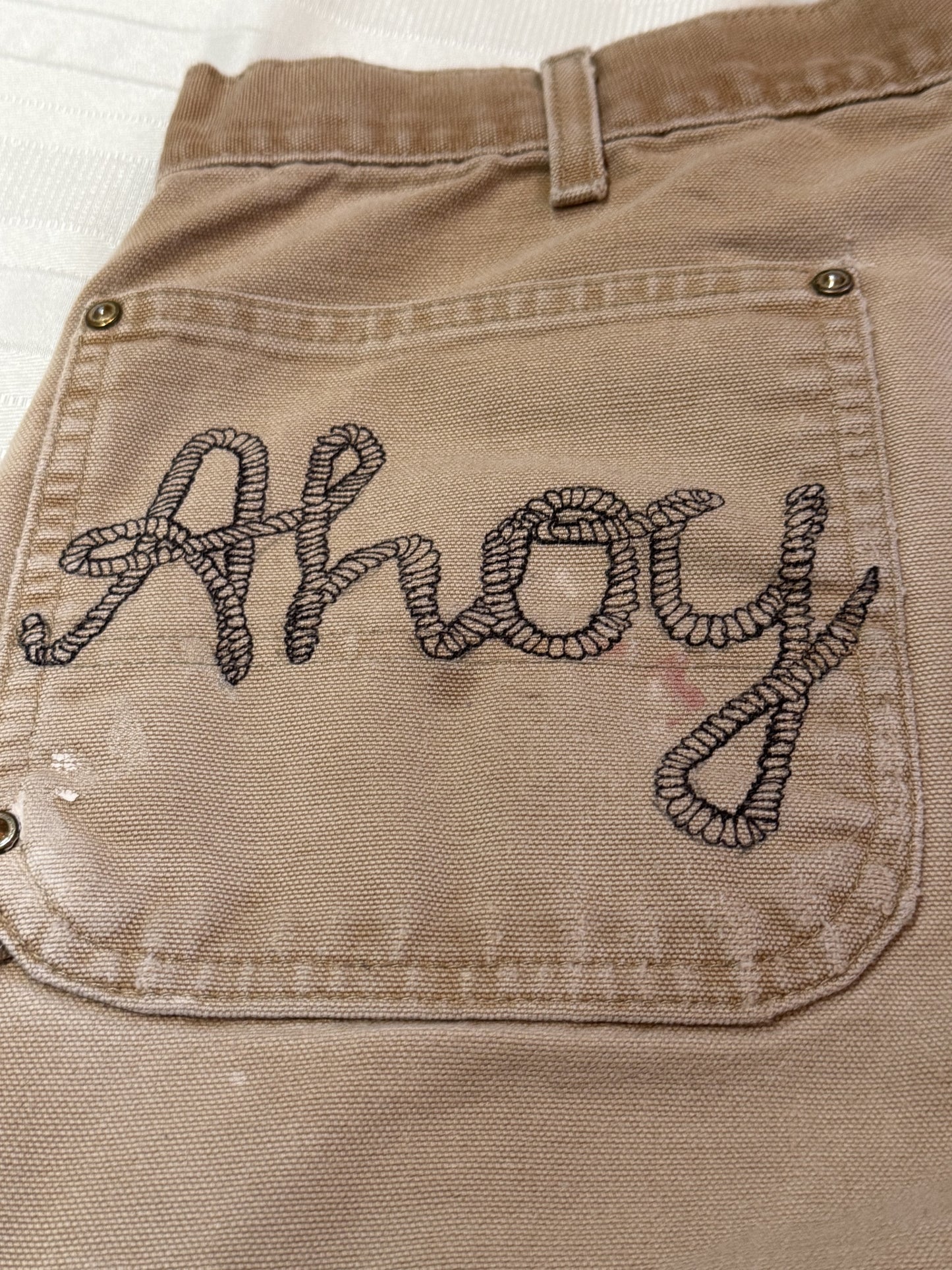 6. Tattoo Carhartt Pants-34x28- Vintage hand drawn double knee pants