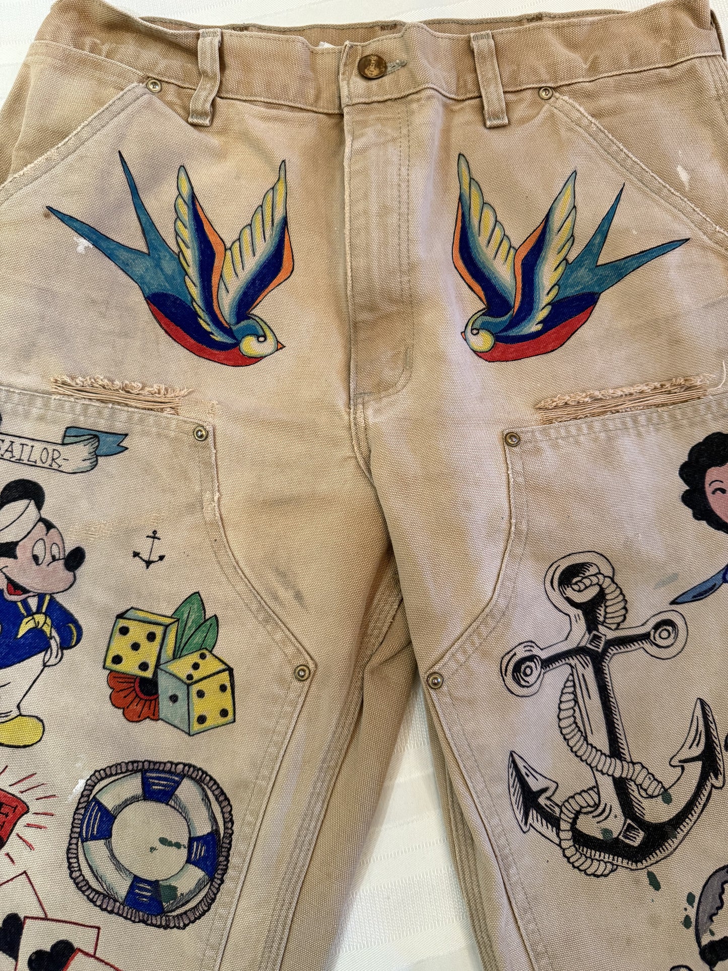 4. Tattoo Carhartt Pants 34x30- Vintage hand drawn double knee pants