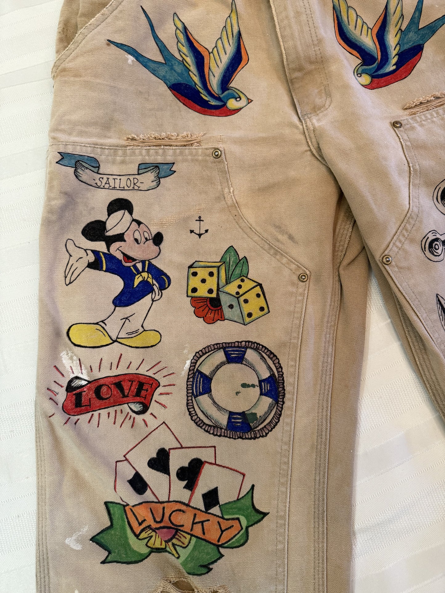 4. Tattoo Carhartt Pants 34x30- Vintage hand drawn double knee pants