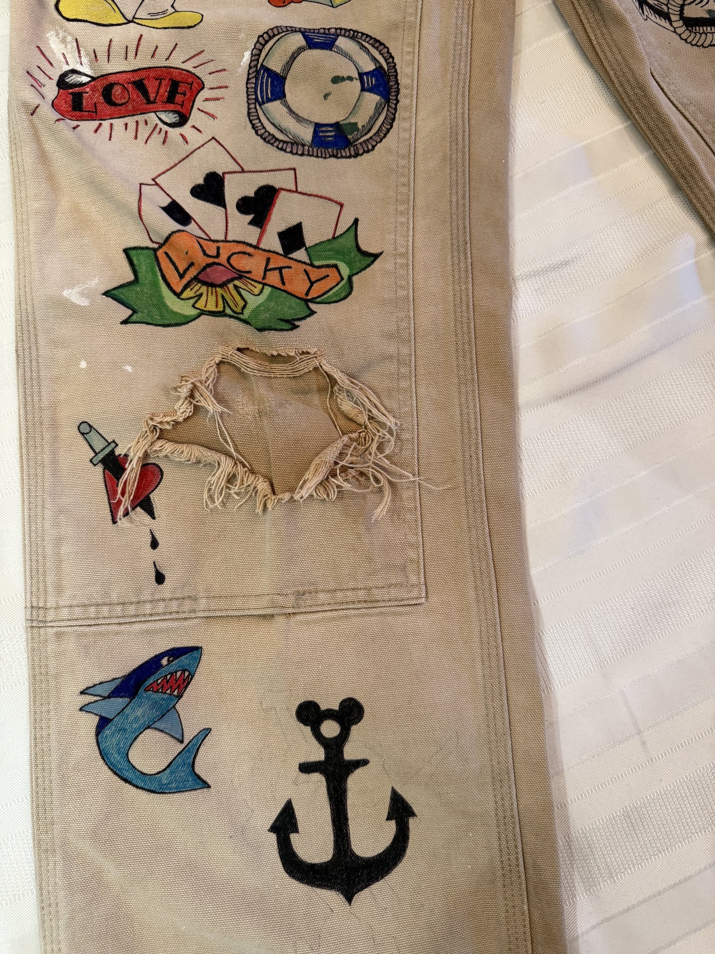 4. Tattoo Carhartt Pants 34x30- Vintage hand drawn double knee pants