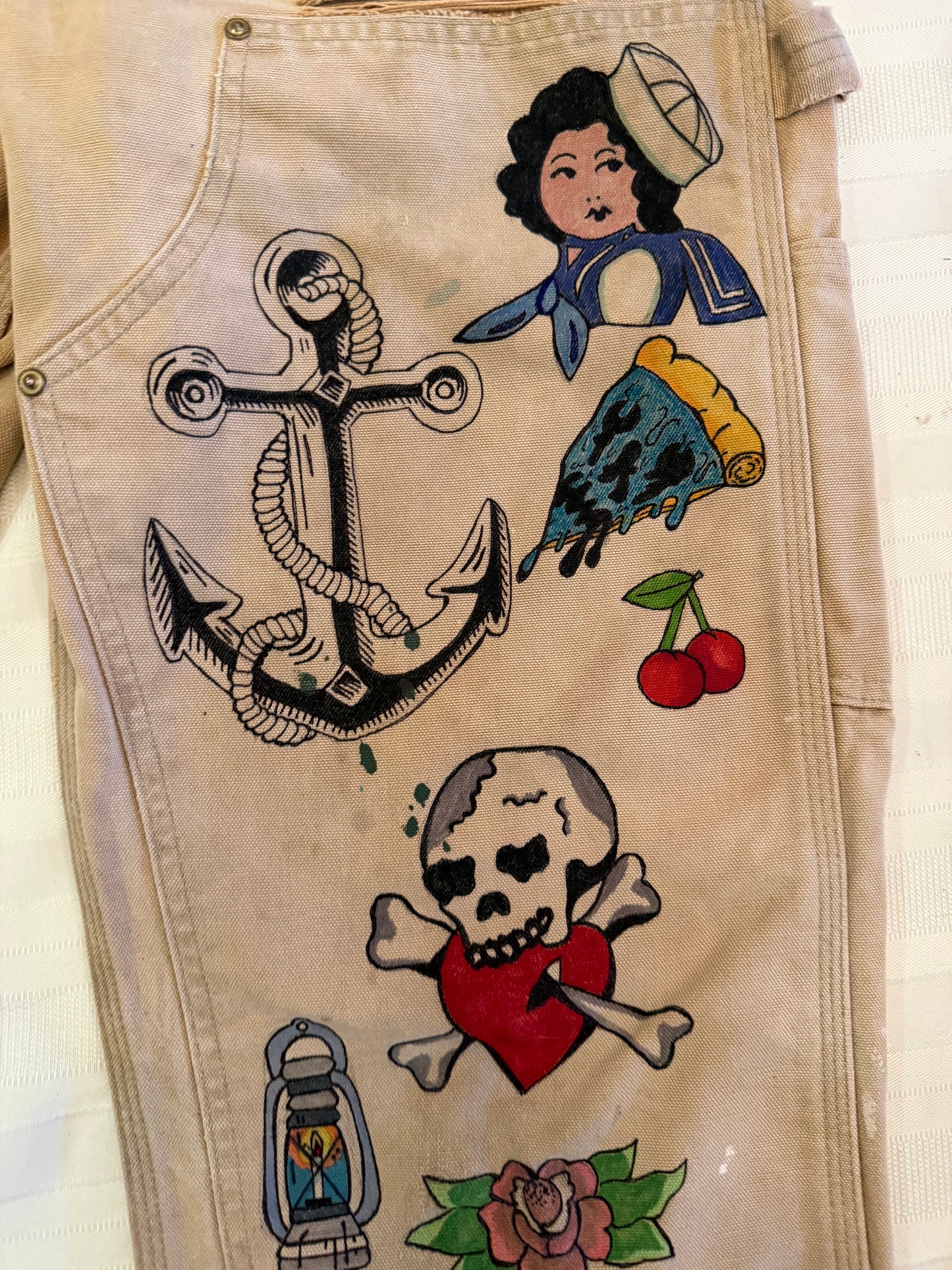 4. Tattoo Carhartt Pants 34x30- Vintage hand drawn double knee pants