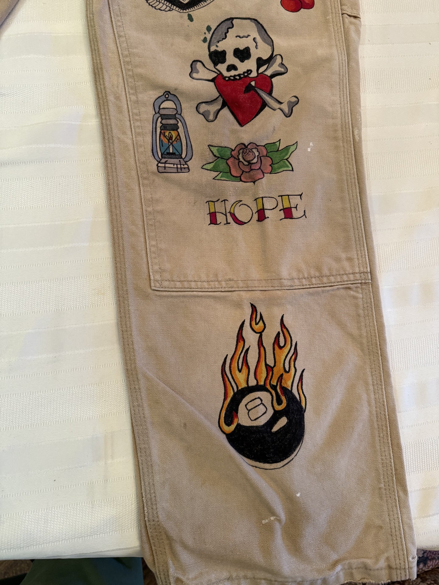 4. Tattoo Carhartt Pants 34x30- Vintage hand drawn double knee pants