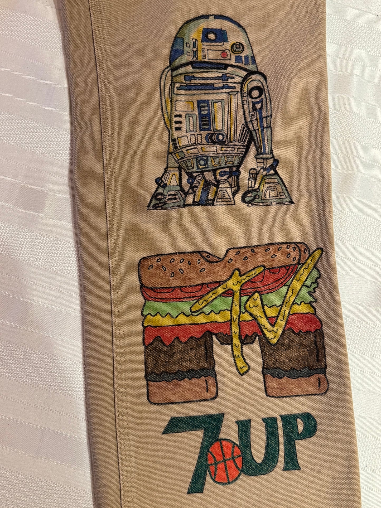 Spiderman Pants- 26x30- Vintage one of a kind hand drawn double knee Cartoon Carhartt pants