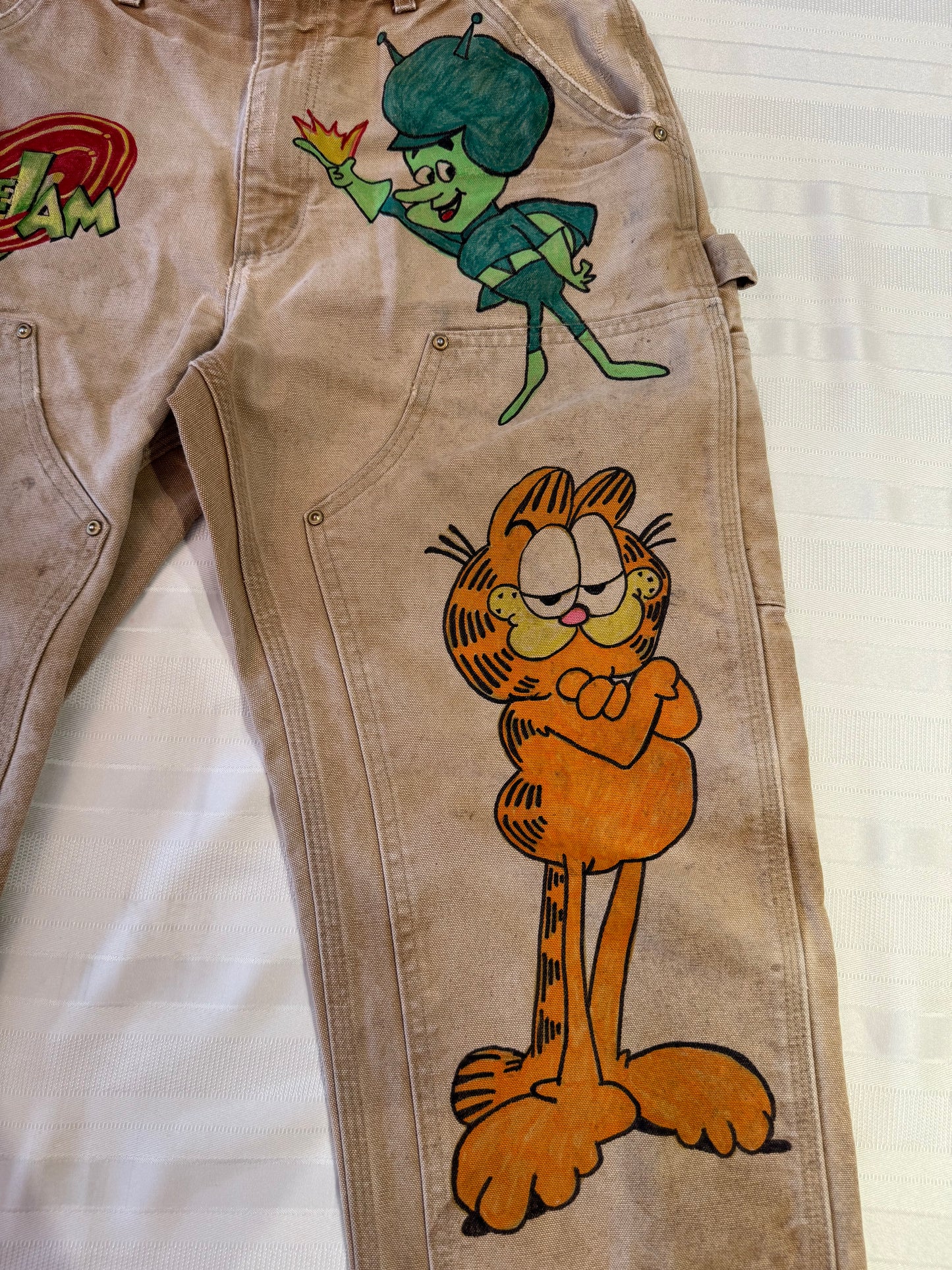 C3PO and R2D2 Pants- 32x31 Vintage one of a kind hand drawn double knee cartoon Carhartt pants