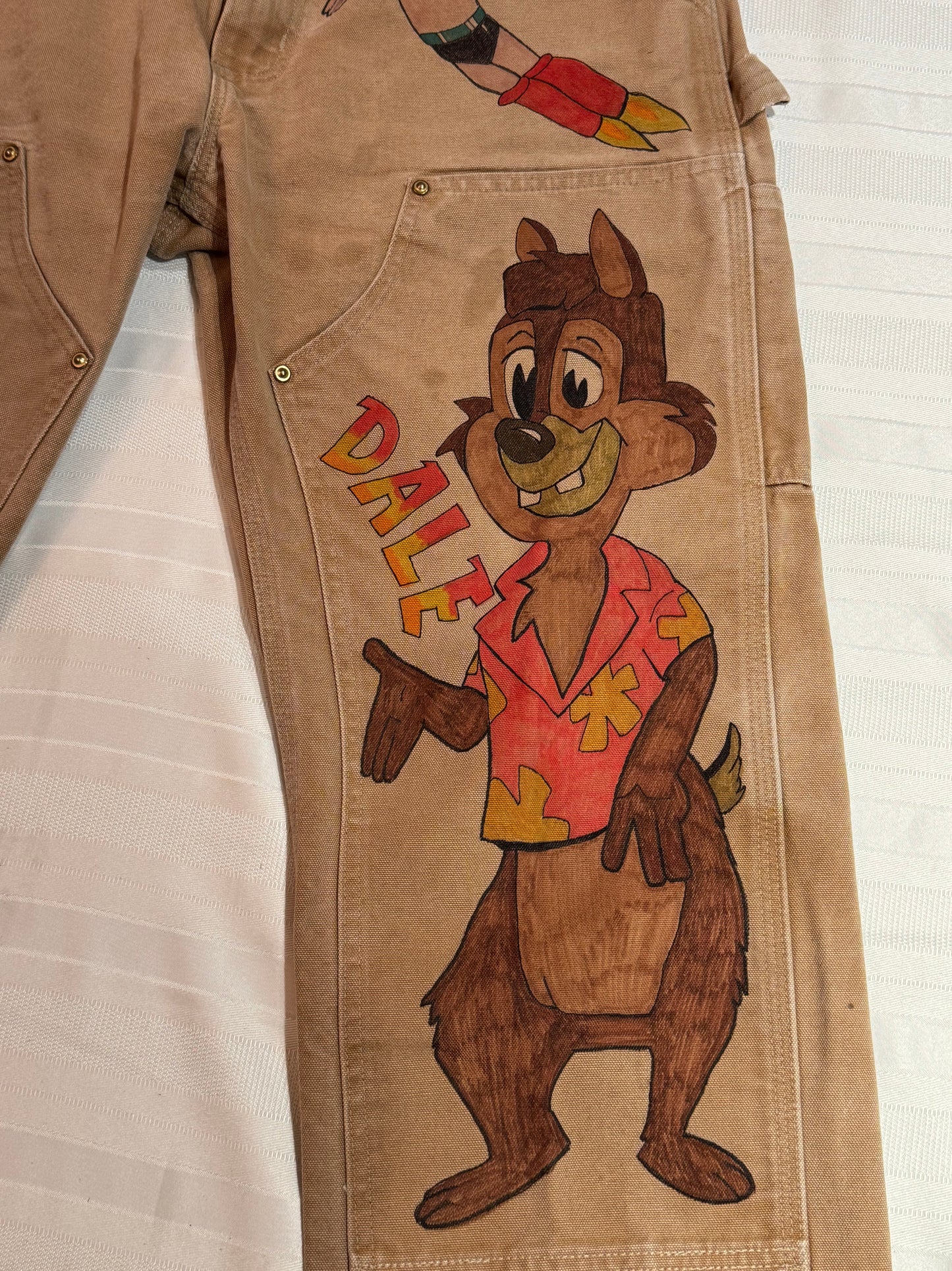 Chip n' Dale: Rescue Rangers Pants-32x31- Vintage one of a kind hand drawn double knee Cartoon Carharrt pants