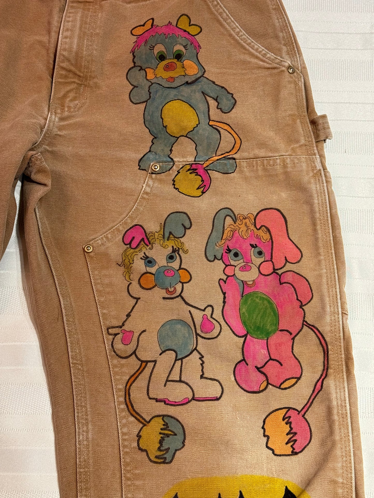 Jem Pants- 34x 27- Vintage one of a kind hand drawn double knee Cartoon Carhartt pants