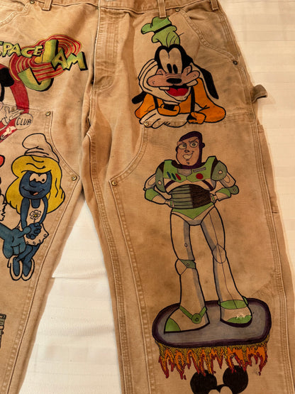 Buzz Lightyear 36x28 Vintage one of a kind hand drawn cartoon double knee Carhartt pants