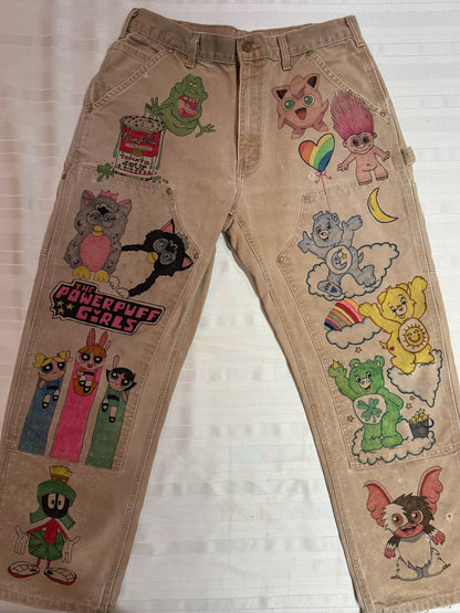 Care bears Pants-32 x 29.5-Vintage one of a kind hand drawn double knee Carhartt pants