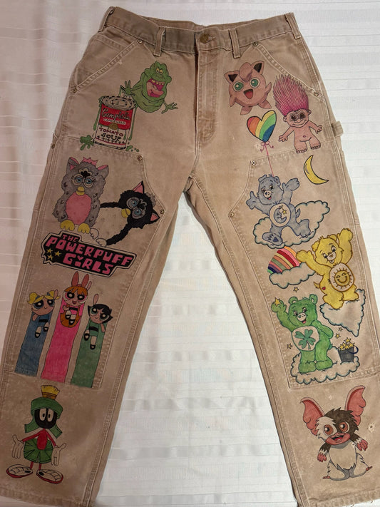 Care bears Pants-32 x 29.5-Vintage one of a kind hand drawn double knee Carhartt pants